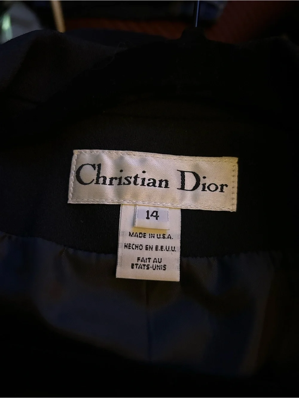 Vintage Christian Dior Black Wool Blazer Gold Buttons Power Dressing Size 14